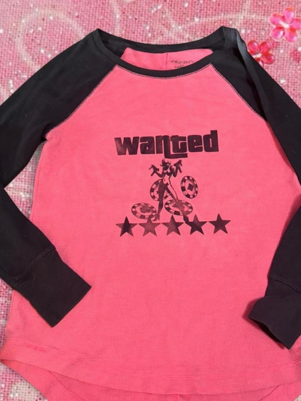 Xhilaration Pink and Black Long Sleeve Graphic Tee